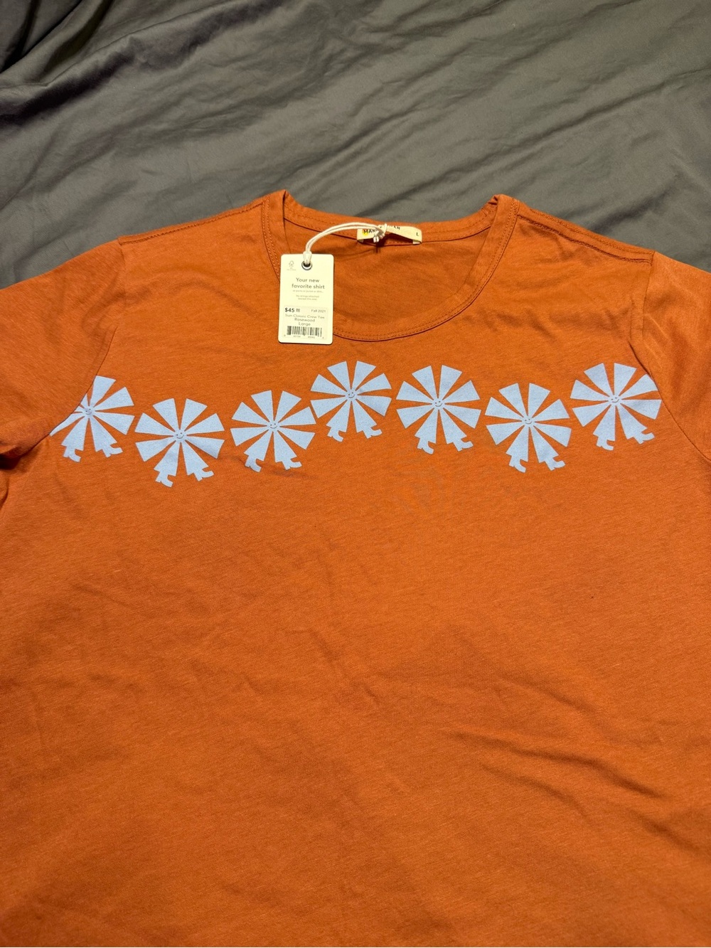 Marine Layer Orange Short Sleeve Tee with Light Blue Graphic